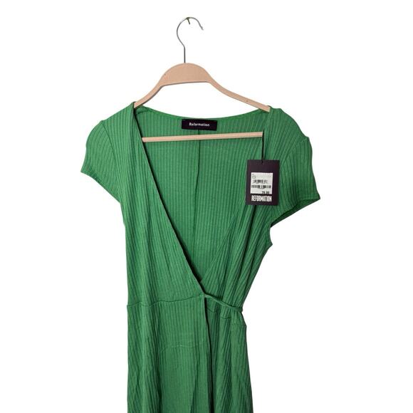 reformation tulip wrap dress in green matcha dress new size small - Picture 2 of 4